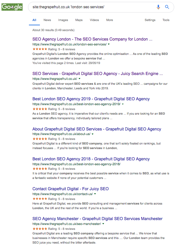 Internal Linking Search Results