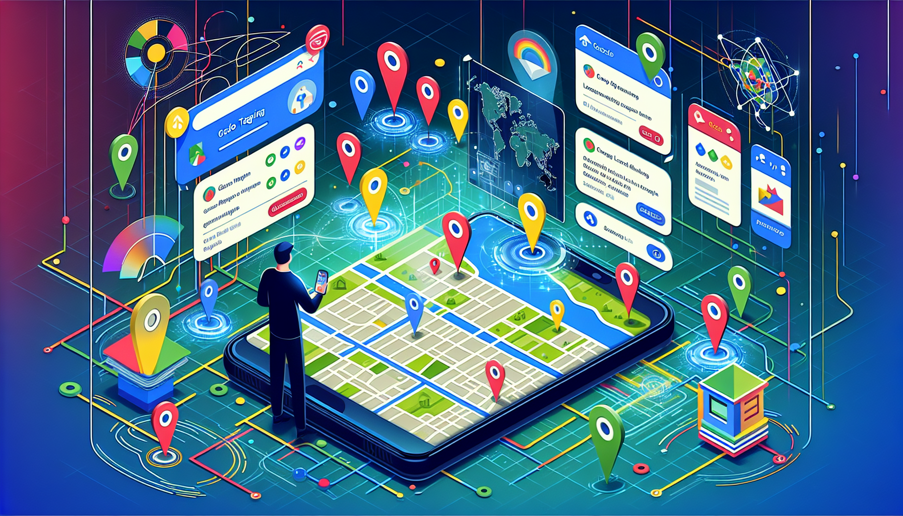 A diagram showing how geotagging is used in Google My Business listings.