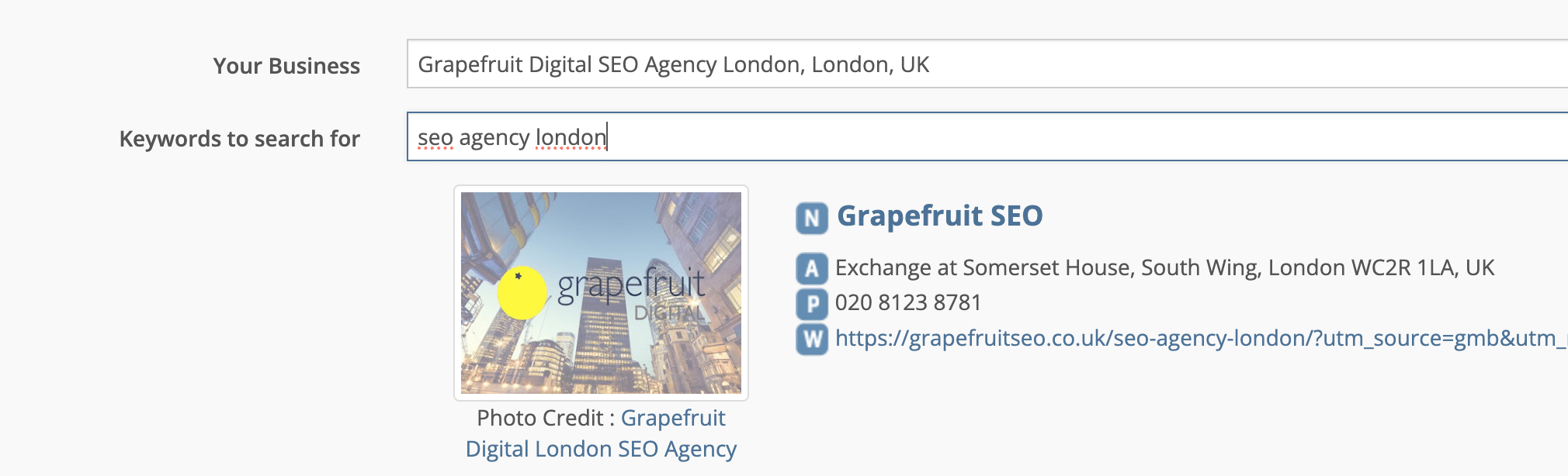 Tool showing the best Google My Business categories for relevant searches